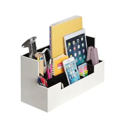 s-l960 6 – Desk Top Organizer/Caddy White Leather Black Insert Jackcube Design RRP £137.94 - Image 1